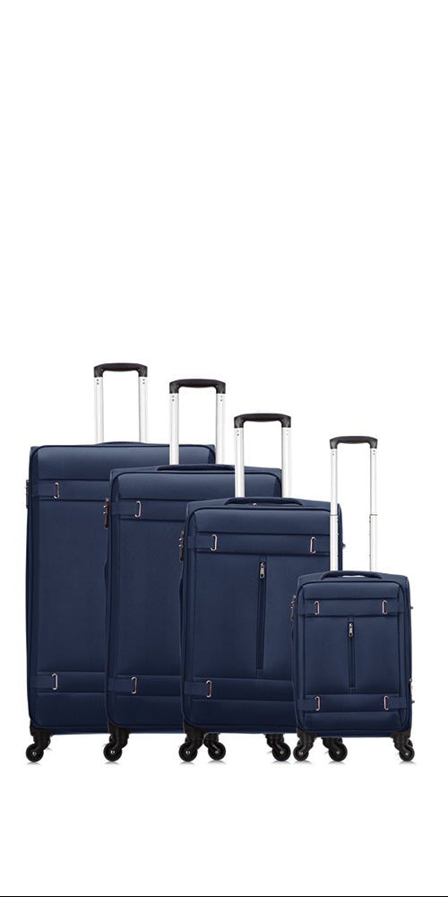 Lissabon Reiskofferset 4-delig - 39, 65, 93 en 96 liter - Handbagage en Ruimbagage - Lichtgewicht Zachte Koffers - Met TSA Slot - Extra Ritsvak - Donker blauw